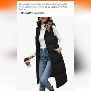 Women's Black Hooded Puffer Vest